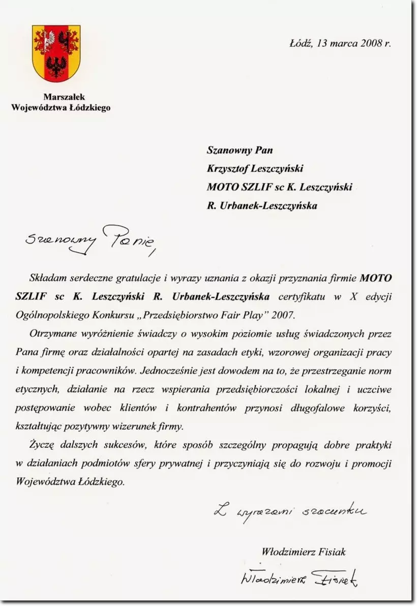 certyfikat marszałka województwa łódzkiego