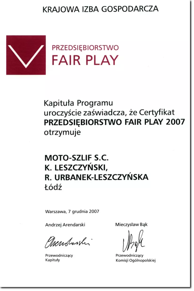 certyfikat fair play
